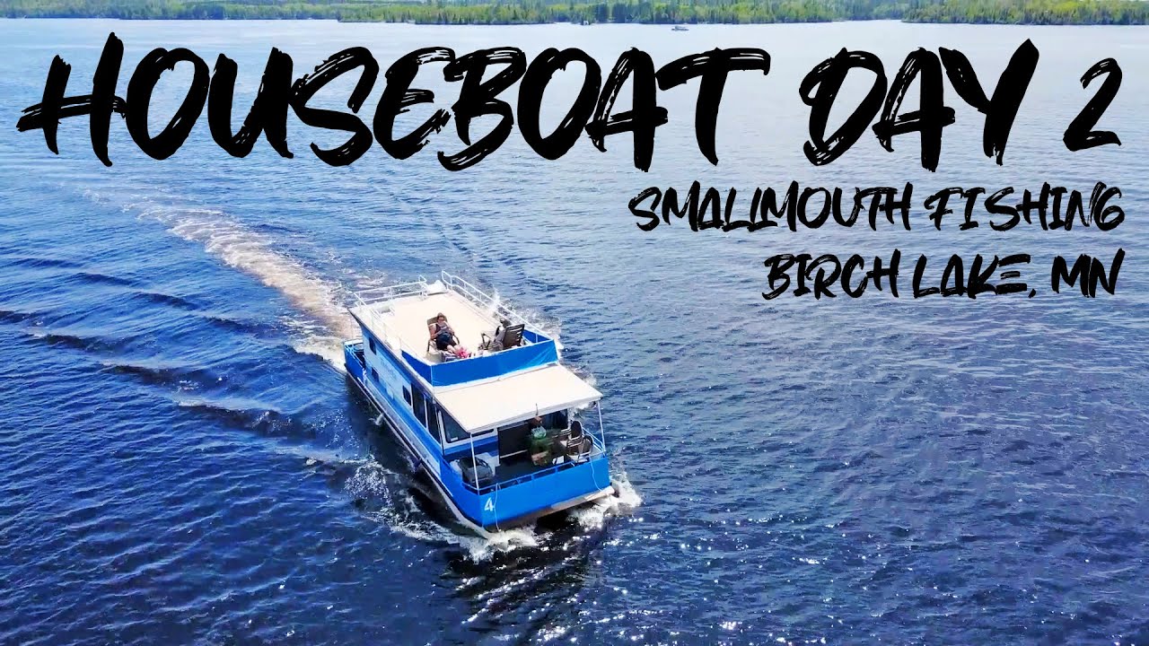 Watch SMALLMOUTH FISHING On A HOUSEBOAT OVERNIGHT TRIP! DAY 2 - BIRCH LAKE,  MN Video on